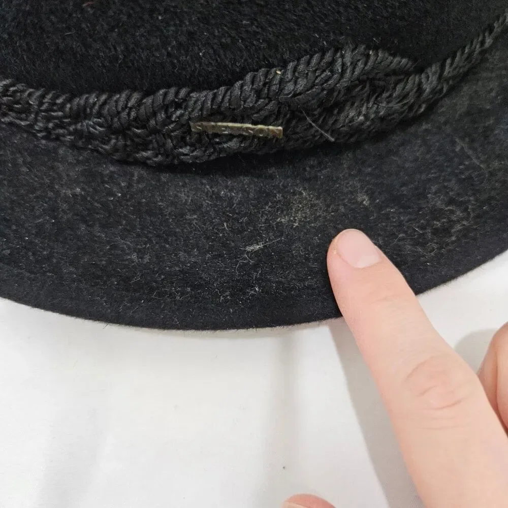 Stetson Sovereign Black Fur Felt Fedora Hat Braided Band Size 7 3/8 59cm